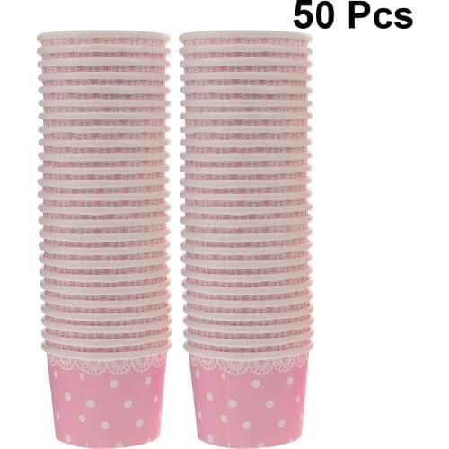 50pcs Lovely Lace Dot Pattern Practical Disposable Yogurt Paper Cup Popsicle Paper Cup Ice Cream Bowl for Home Summer Party A35