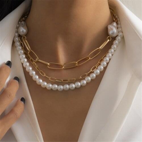 DIEZI Multi Layer Baroque Imitation Pearl Choker Necklace Fashion Korean Cross Chain Necklaces Women Statement 2021 New Jewelry