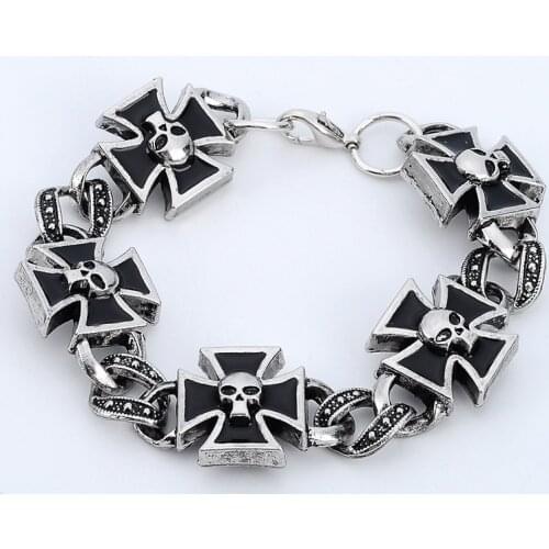 Fashion Retro Cross Bracelet Mens Fashion Inlaid Skull Personality Bracelet Popular Creative Hip-Hop Party Gift Jewelry