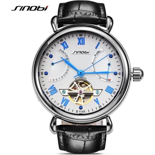 SINOBI Mens Automatic MIYOTA Mechanical Watch Tourbillon Males Skeleton Wrist Watches Quality Wristwatches Relojes Mecanicos