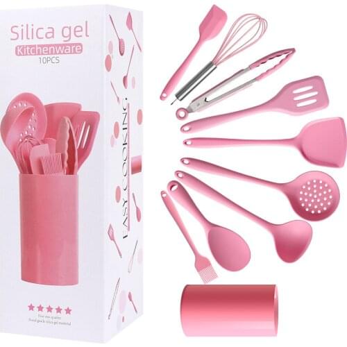 10pcs Silicone Cooking Utensils Set Spatula Shovel Long Handle Heat Resistant Non-stick Cooking Tools Set Kitchen Baking Tool
