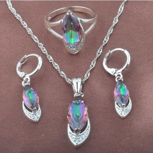 Fancy Multicolor Rainbow Zirconia Jewelry Set For Women Weedding Silver Color Jewelry Sets TZ0584