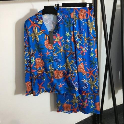 Spring Autumn New Desiger Womens pajams style sweat suit High quality Shirts+wide-leg pants 2piece set C911