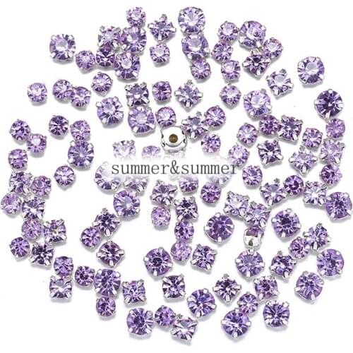 NEW Color ! Crystal Violet 4mm-8mm Crystal Glass Sew-on Rhinestones Silver or Gold Bottom DIY Womens Dresses 50pcs-200pcs