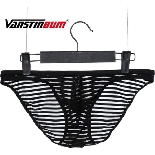 Sexy Low Rise Mens Ice Silk Briefs Mesh Transparent Underwear Gay Homme U Pouch Bikini Panties Male Breathable Striped Lingerie