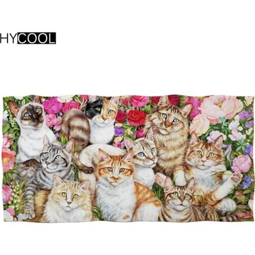 Microfiber Absorbing Towels Cute Cat Pattern With Flower Print Yoga Mat Quick Dry Bath Shower Towels Camping Sport Toallas