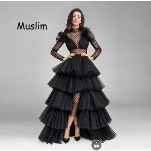 Sexy Black Jumpsuit Prom Dresses High Neck Long Sleee Dot Tulle Pant Long Evening Dress 2021 Summer Boho Women Formal Party Gown