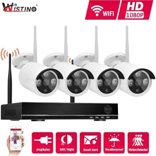 Wistino HD 1080P CCTV System 4CH NVR Kit Wireless P2P Outdoor IR Night Vision Security 4PCS WIFI IP Camera Kits Plug and Play