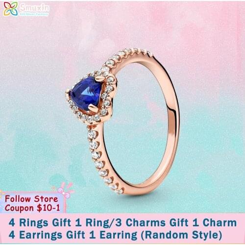 Smuxin 925 Sterling Silver Ring Sparkling Blue Elevated Heart Ring Women Rings Ngagement Rings Women Jewelry Making Girl Gift