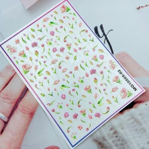 DIY Japanese Style Fashion Hot Selling Thin Traceless Nail Stickers New Arrival Blue& Pink Flowers Back Glue Adhesive Nail Decal