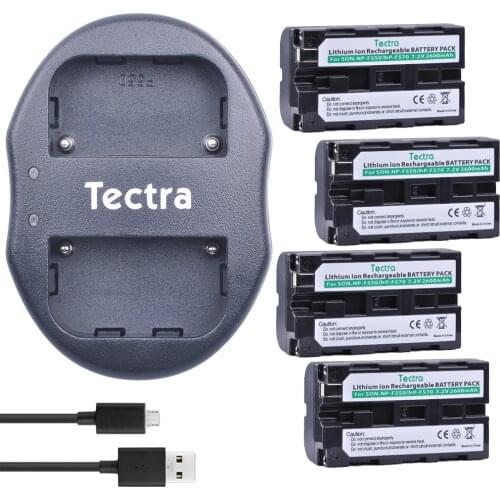 Tectra 4pcs NP-F550 NP F550 Camera Li-ion Bateria + USB Dual Charger for Sony NP-F570 CCD-SC55 CCD-TRV81 DCR-TRV210 MVC-FD81