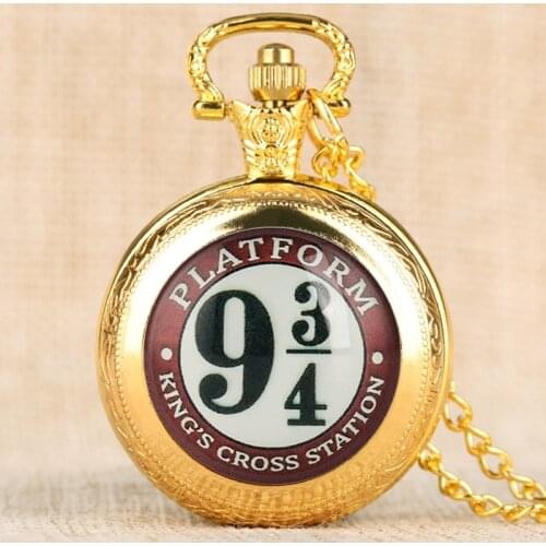 Movie Extension Theme 9 3/4 Platform Kings Cross London Quartz Pocket Watch Necklace Pendant Retro Souvenir Gifts for Men Women