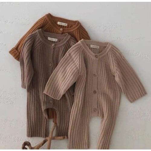 Spring Baby Boys And Girls Jumpsuits Newborn Baby Solid Color Long Sleeve Knitted Romper Toddler Kids Sweater Warm Clothing