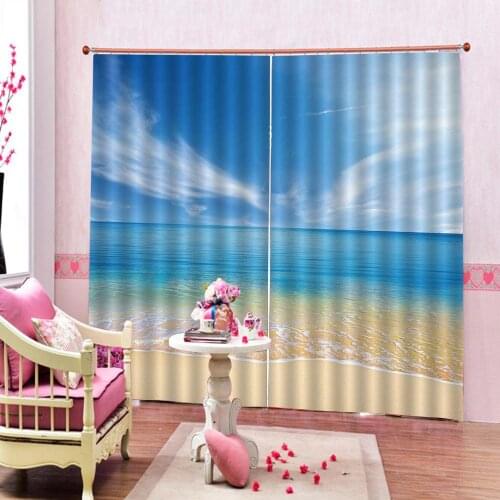 Blue sky and white clouds Seaside Scenery Curtain Photo Print For Living room Bedroom Drapes Indoor Sets (Left and Right Side)