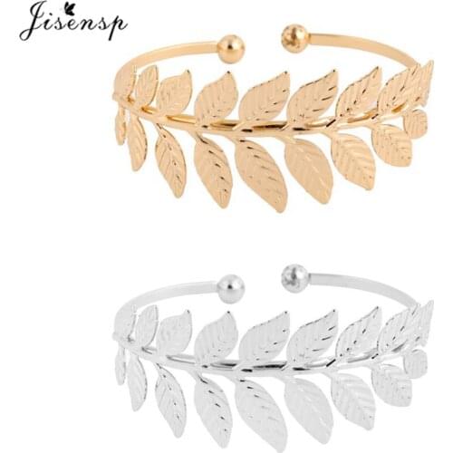 Bohemian Gold Color Big Leaf Open Bangles for Women Girls Fashion Jewelry Punk Feather Leaves Charm Bracelets Adjustable