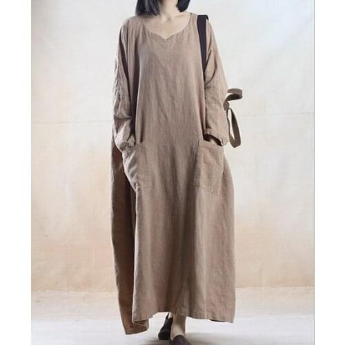2014 Summer New Arrivals Womens Original design loose long Dress Robe Linen dresses 15858