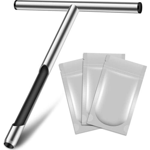 Soil Sampler Probe 12 Inch - Enforced T Handle - Stainless Steel with Core Sampling Area - Includes Test Bags