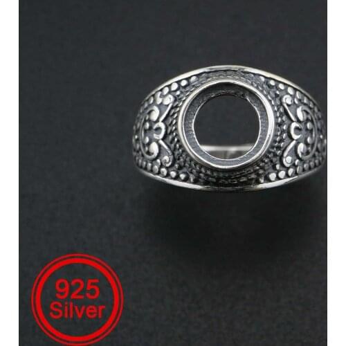 1Pcs Round Ring Settings Adjustable for Cabochon Stone Antiqued Style Solid 925 Sterling Silver DIY Bezel Tray Supplies 1213063
