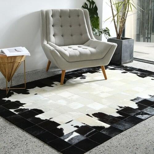 100% Natural Genuine Cowhide Carpet Living Room Black And White Cow Leather Rug For Size Fur Mat Decor Big Bedroom Skin Home