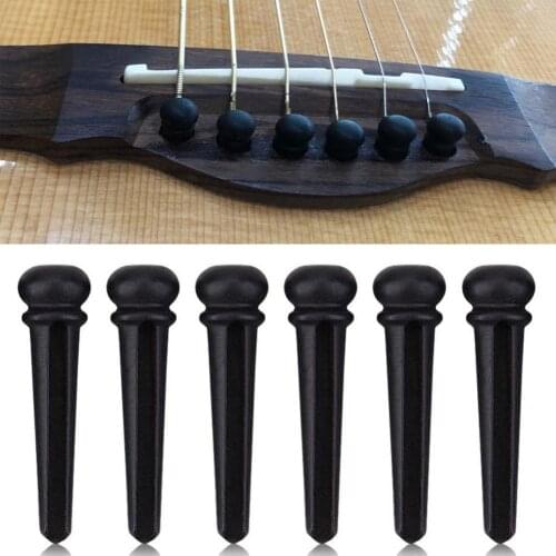 6 Pcs/set String Nails Pin for Acoustic Guitar Ebony Bridge Pins + Pins Puller Ebony Material 3 degrees Taper