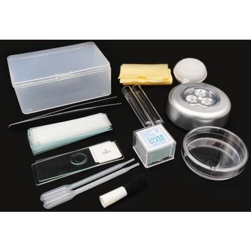 Specimen preparation accessories dropper slide cover Petri dish tweezers test tube