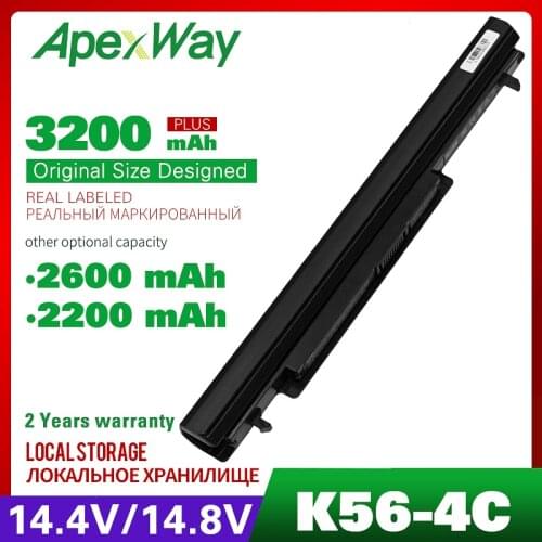 Apexway A41-K56 Laptop Battery for ASUS K46 K46C K46CA K46CM K56 K56CA K56CM S46C S56C R505CA A32-K56 A42-K56