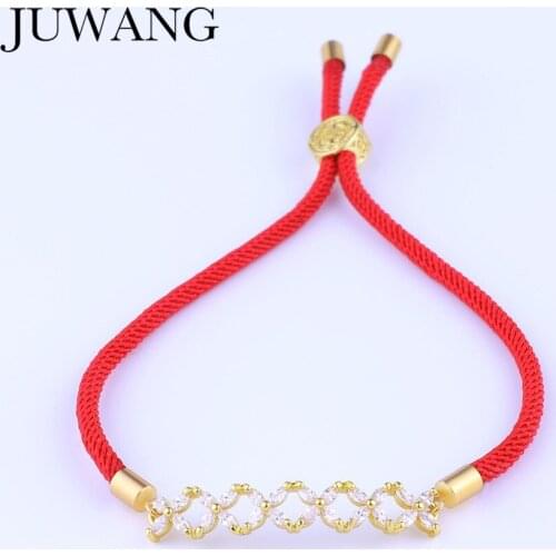 JUWANG Flower AAA Cubic Zirconia Red Thread Rope Bracelets & Bangles for Woman Fashion Wedding Jewelry Gift Wholesale