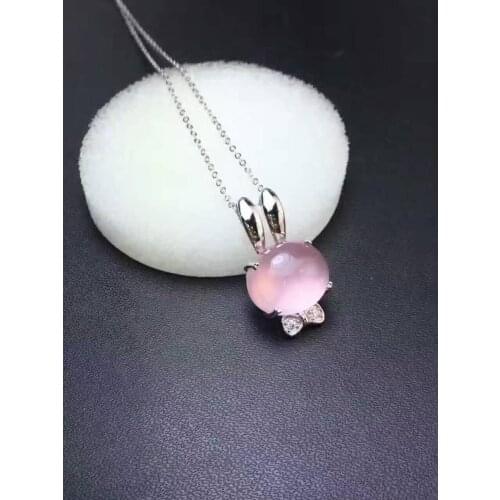 Natural rose quartz pendant S925 silver Natural pink crystal Pendant Necklace trendy Cute little rabbit Girl party gift jewelry
