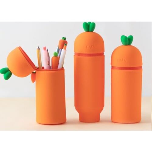 Carrot Cactus Standing Pencil Case Orange Large Capacity School Pencil Cases Gifts For Girl Student Big Storage Box Cosmetic Bag
