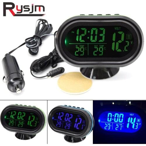 Digital Monitor Car Voltmeter Thermometer Blue Green Electronic Clock Temperature Voltage Tester Indoor Outdoor Temp Volt Meter
