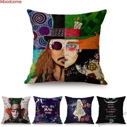 Fairy Tale Cartoon Home Decorative Sofa Throw Pillow Alice in Wonderland Fairy Tale Bookish Art Linen Cushion Cover