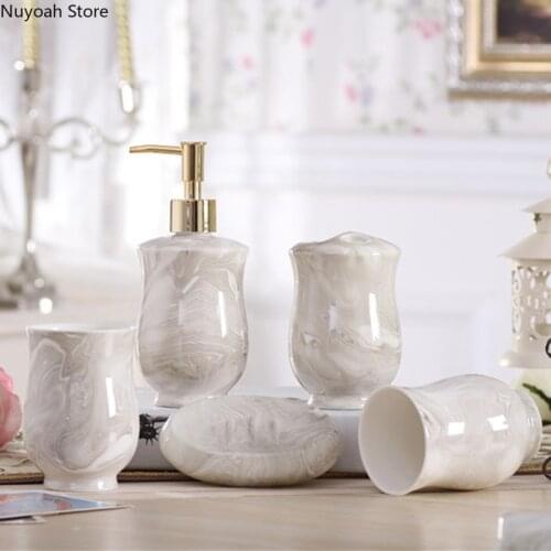 Bathroom Decoration Accessories Marble Pattern Toothbrush Holder Cup Soap Dish Lotion Bottle Bathroom Supplies Home Decoration