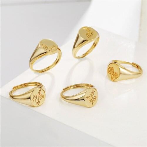 Elegant Carved Flower Coin Rings For Women Adjustable Gold Roses Lotus Ring Anniversary Gift Kpop Jewelry Aneis Feminino
