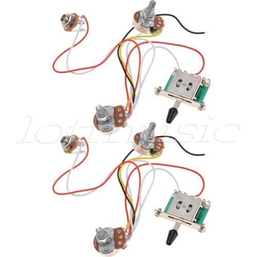 Kmise 3 Pickup Guitar Wiring Harness Prewired with 500k Pots 5 Way Switch 1 Volume 1 Tone Pack of 2