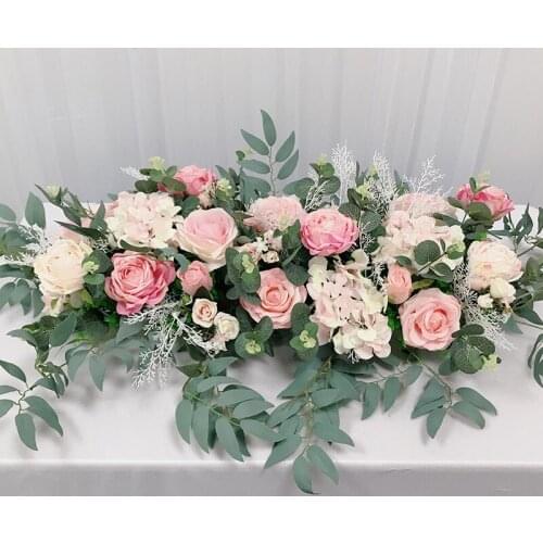 HVAYI Artificial Rose Flower Row Small Corner Flowers Table Runner pink Silk Fake Flowers Wedding DIY Home Garland Decor Flores