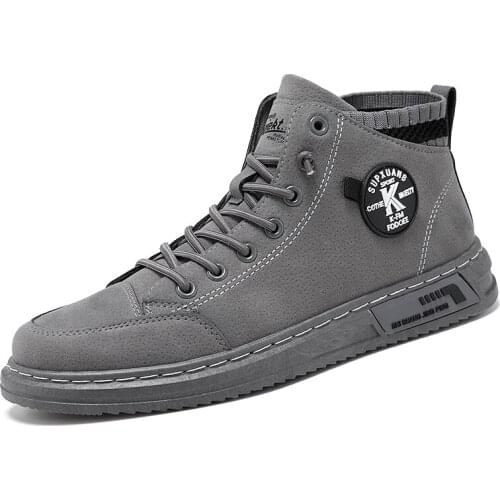 Men Casual Shoes Fashion Flats High Top Canvas Sneakers Walking Shoes Leather Boots Comfortable Adult Leisure Shoes