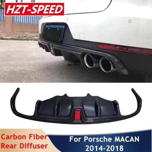 Real Carbon Fiber Car Rear Lip Chin Bumper Diffuser Body Kit With LED Lights For Porsche MACAN Modification 2014-2018