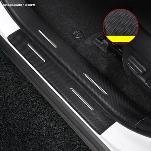 Carbon Fiber Leather Interior Exterior Door Sill Strip Scuff Plate Protective Welcome Pedal For Toyota RAV4 RAV-4 2019 2020 2021
