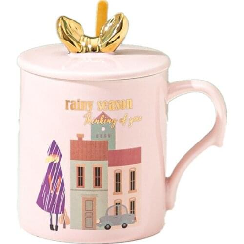 Creative Romantic Couple Water Ceramic Mug Modern Fashion Coffee Mugs with Lid Spoon Ladies Breakfast Milk Cup