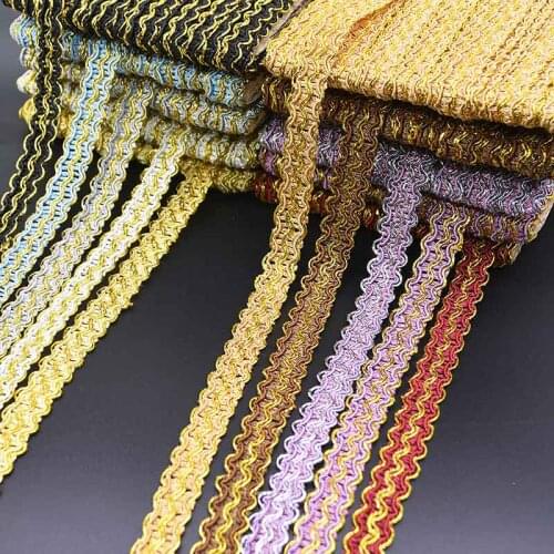12M Gold Black Braided Lace Trim Ribbon Sewing Centipede Lace Ribbon for Clothing Costume Accessories DIY Appliques Curve Lace