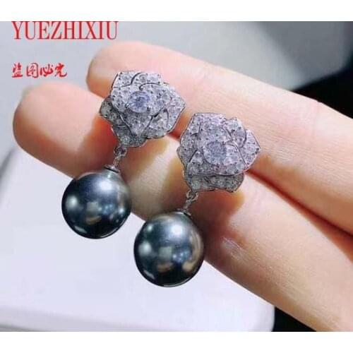 Hot sell white black shell pearl earrings micro inlay zircon Flower accessories earrings fashion jewelry