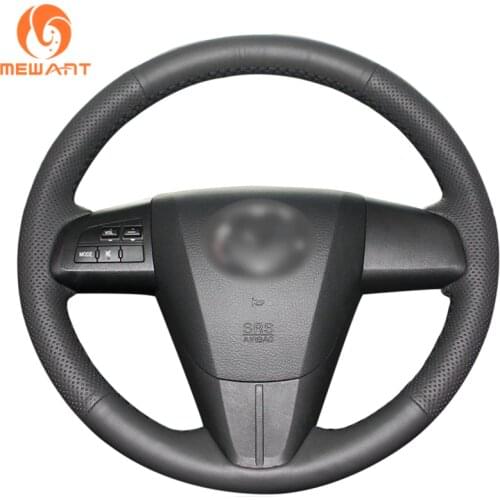 MEWANT Black Artificial Leather Car Steering Wheel Cover for Mazda 3 Axela 2010-2013 Mazda 5 Mazda 6 CX-7 CX-9 MAZDASPEED3 (US)