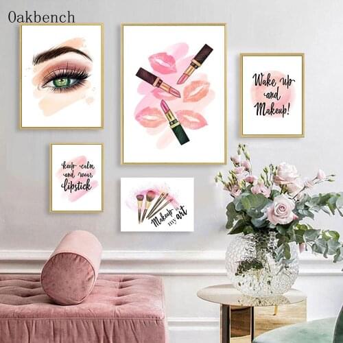 Fashion Girl Canvas Painting Makeup Poster Lipstick Posters Lips Print Quotes Prints Vogue Wall Pictures For Dressing Room Decor