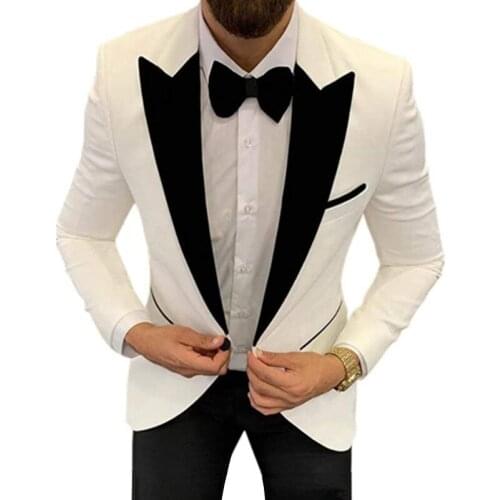 2021 Fashion Mens Casual Business Single Button Suit 2 Pcs Set / Male Slim Fit Color Matching Collar Blazers Jacket Coat Pants