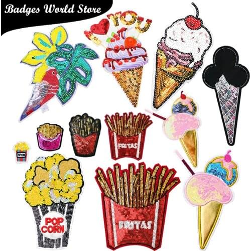 Cartoon Decorative Fries,ice cream,popcorn icon Embroidered Applique Patch For DIY Iron on Badges Stickers on backpack,clothes