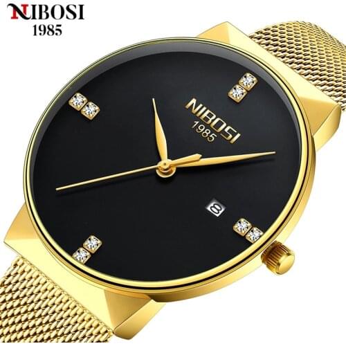 NIBOSI Ultra-Thin Mens Watches Fashion Gold Top Luxury Brand Waterproof Chronograph Auto Date Wristwatch Relogio Masculino