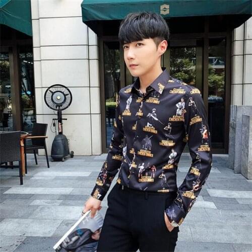 Autumn mens long-sleeved shirts all-match floral fashion nightclubs korean clothing мужская одежда ropa hombre camisas fashion