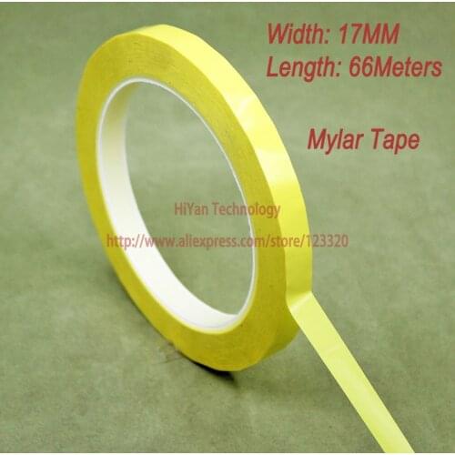 2rolls/Lot 17MM Width 66 Meter Length PET Film Yellow Mylar Tape Adhesive Insulation Anti-Flame For Transformer Capacitor Motors