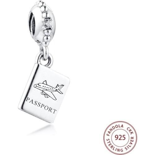 100% 925 Sterling Silver Adventure Awaits Passport Travel Dangle Charm Beads Fits Original Bracelet DIY Jewelry Making Berloque