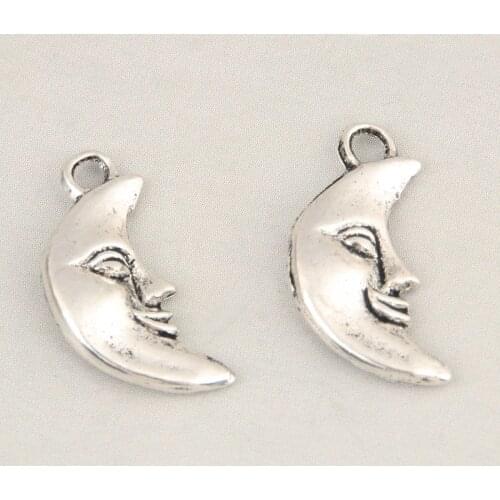 20pcs Silver Color Moon With Face Charms Nature Pendant For DIY Handmade Jewelry Making Accessorie 19x9mm